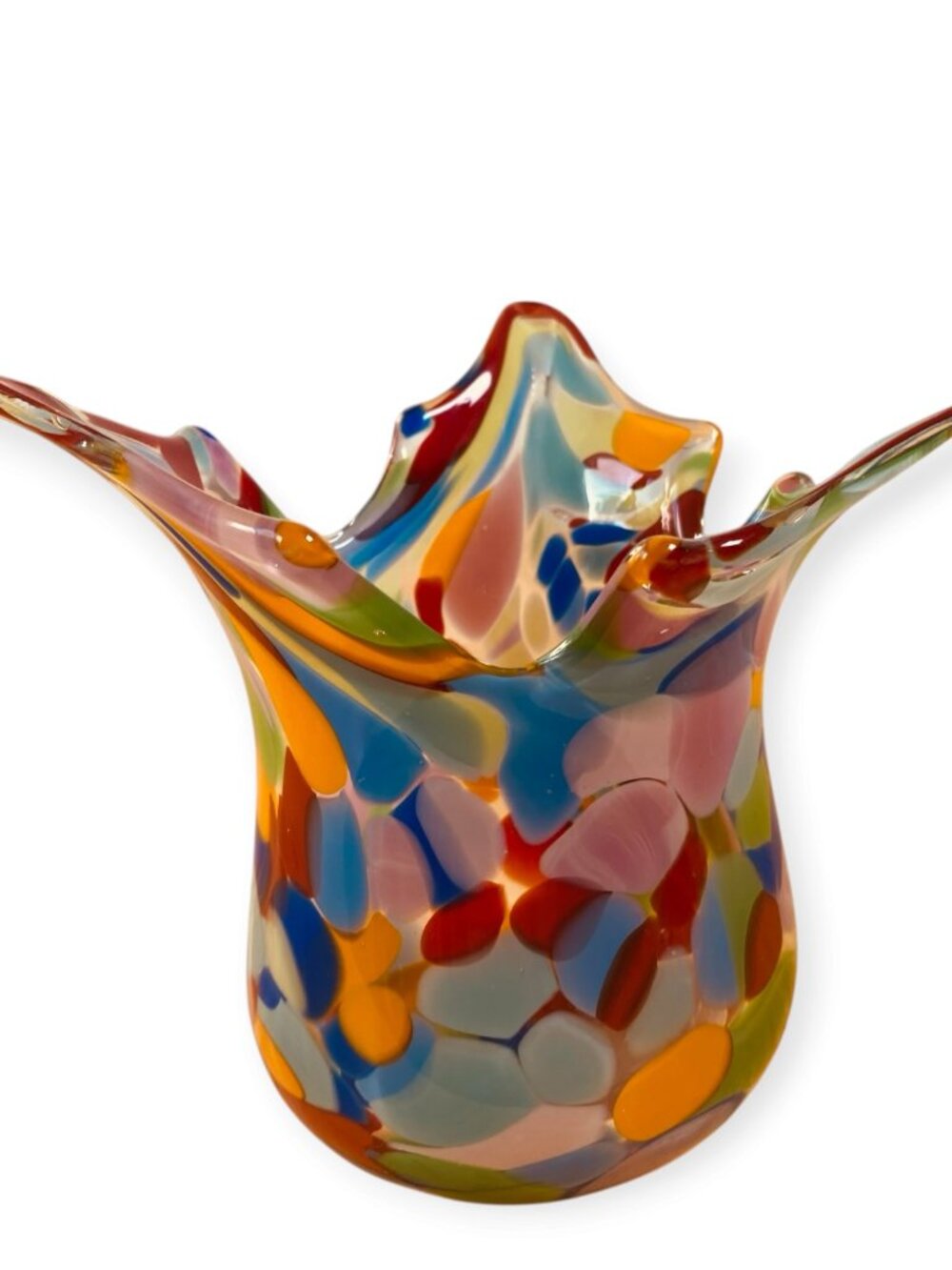 Hand Blown Art Glass Confetti Vase Candled Holder Multicolor Decor